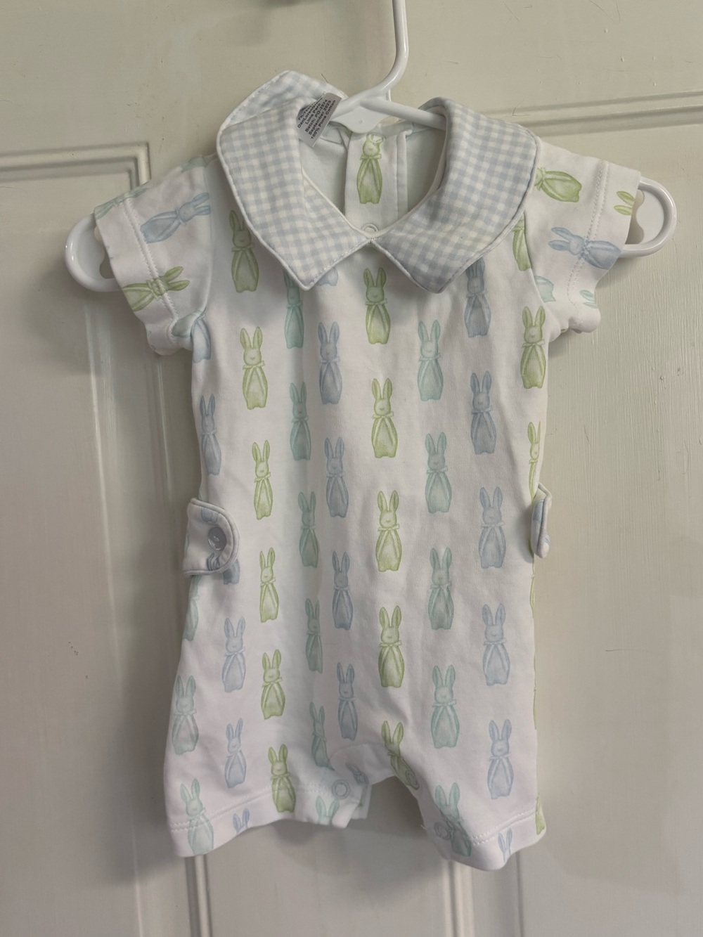 0/3m Baby Loren Blue/Green Easter Bunnies short sleeve Romper. In VGUC!